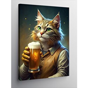 Kanvas Tablo Bira İçen Kedi 50x70 cm