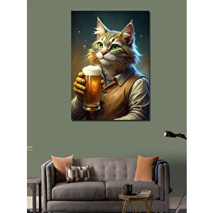 Kanvas Tablo Bira İçen Kedi 50x70 cm