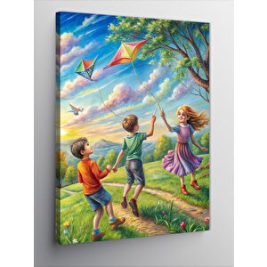 Kanvas Tablo Uçurtma Uçuran Çocuklar 70x100 cm
