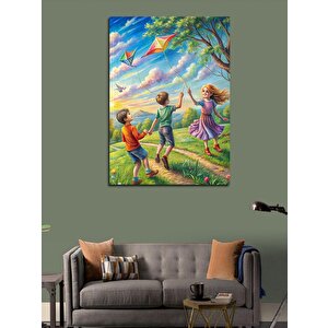 Kanvas Tablo Uçurtma Uçuran Çocuklar 70x100 cm