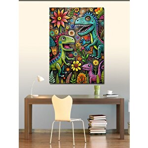 Kanvas Tablo Sevimli Dinazorlar Ve Çiçekler 70x100 cm