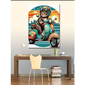 Kanvas Tablo Motosiklet Kullanan Kedi 70x100 cm