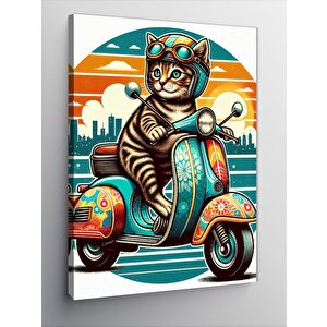 Kanvas Tablo Motosiklet Kullanan Kedi 50x70 cm