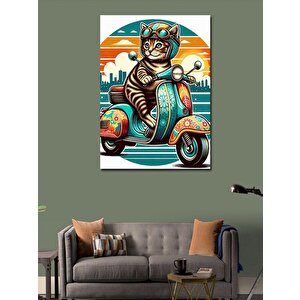 Kanvas Tablo Motosiklet Kullanan Kedi 50x70 cm
