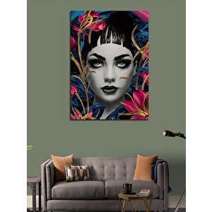 Kanvas Tablo Pembe Çiçekler Ve Kadın 100x140 cm