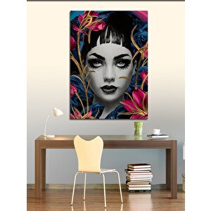 Kanvas Tablo Pembe Çiçekler Ve Kadın 100x140 cm