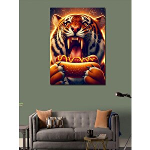 Kanvas Tablo Hotdog Yiyen Kaplan 100x140 cm
