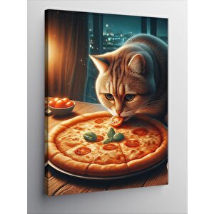 Kanvas Tablo Pizza Yiyen Kedi
