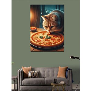 Kanvas Tablo Pizza Yiyen Kedi 70x100 cm
