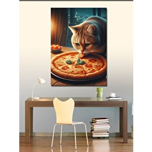Kanvas Tablo Pizza Yiyen Kedi 70x100 cm