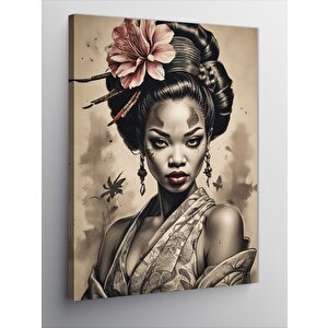 Kanvas Tablo Asyalı Kız Lotus Çiçekli 70x100 cm