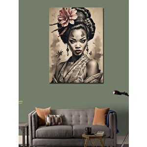 Kanvas Tablo Asyalı Kız Lotus Çiçekli 70x100 cm
