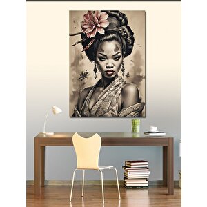 Kanvas Tablo Asyalı Kız Lotus Çiçekli 70x100 cm
