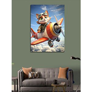 Kanvas Tablo Uçak Kullanan Kedi 100x140 cm