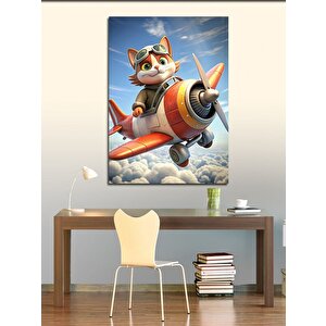 Kanvas Tablo Uçak Kullanan Kedi 100x140 cm