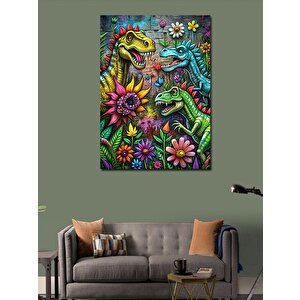Kanvas Tablo Çiçekler Ve Sevimli Dinazorlar 100x140 cm