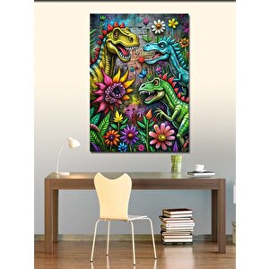 Kanvas Tablo Çiçekler Ve Sevimli Dinazorlar 100x140 cm