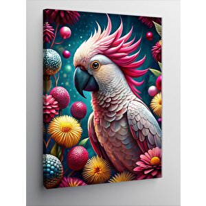Kanvas Tablo Papağan Ve Renkli Çiçekler 100x140 cm
