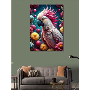 Kanvas Tablo Papağan Ve Renkli Çiçekler 100x140 cm