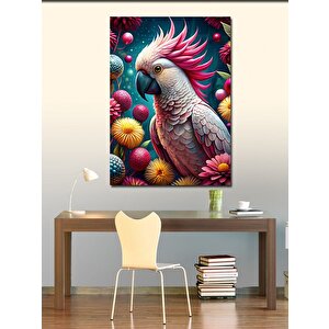 Kanvas Tablo Papağan Ve Renkli Çiçekler 100x140 cm