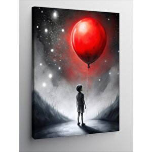 Kanvas Tablo Kırmızı Uçan Balon Ve Çocuk 70x100 cm