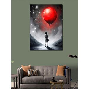 Kanvas Tablo Kırmızı Uçan Balon Ve Çocuk 70x100 cm