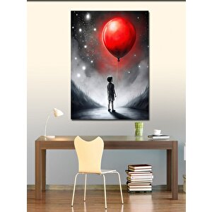 Kanvas Tablo Kırmızı Uçan Balon Ve Çocuk 70x100 cm