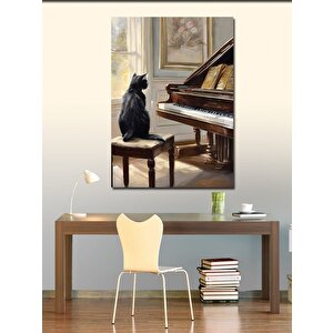 Kanvas Tablo Piyano Ve Kedi 50x70 cm