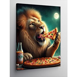 Kanvas Tablo Pizza Yiyen Aslan 100x140 cm