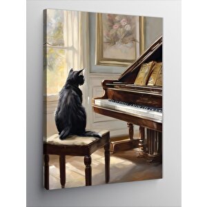 Kanvas Tablo Piyano Ve Kedi 70x100 cm