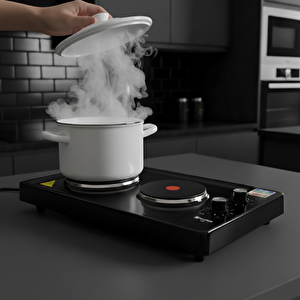 1002-1 İki Gözlü Elektrikli Ocak Siyah Emaye