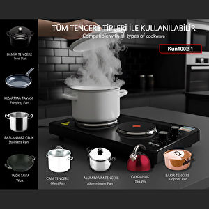 Kunhya 1002-1 İki Gözlü Elektrikli Ocak Siyah Emaye