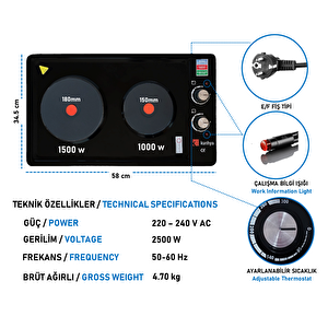 Kunhya 1002-1 İki Gözlü Elektrikli Ocak Siyah Emaye
