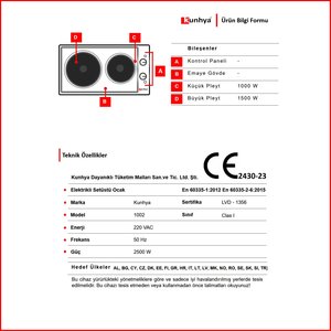 Kunhya 1002-1 İki Gözlü Elektrikli Ocak Siyah Emaye