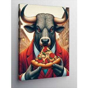 Kanvas Tablo Pizza Yiyen Boğa 50x70 cm
