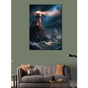 Kanvas Tablo Deniz Feneri Ve Yelkenli Gemi 50x70 cm