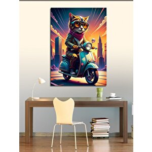 Kanvas Tablo Motor Kullanan Kedi 70x100 cm