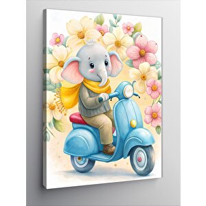 Kanvas Tablo Yavru Motorcu Fil 70x100 cm