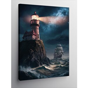 Kanvas Tablo Deniz Feneri Ve Yelkenli Gemi 100x140 cm