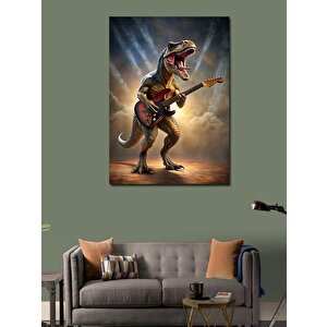 Kanvas Tablo Elektro Gitar Çalan Dinazor 50x70 cm