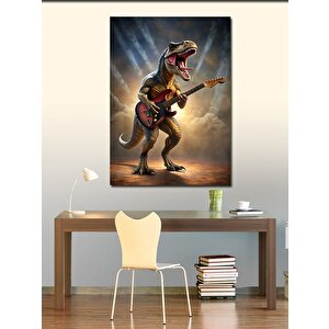 Kanvas Tablo Elektro Gitar Çalan Dinazor 50x70 cm