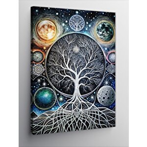 Kanvas Tablo Soyut Ağaç Ve Gezegenler 50x70 cm