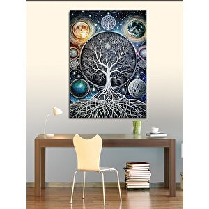 Kanvas Tablo Soyut Ağaç Ve Gezegenler 50x70 cm