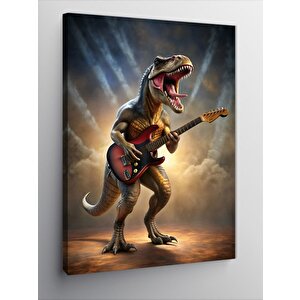 Kanvas Tablo Elektro Gitar Çalan Dinazor 100x140 cm