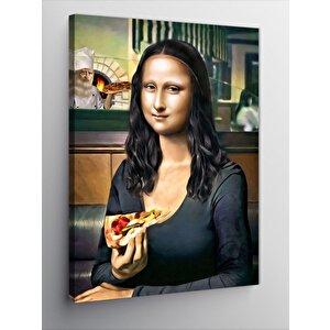 Kanvas Tablo Pizza Yiyen Mona Lisa 100x140 cm