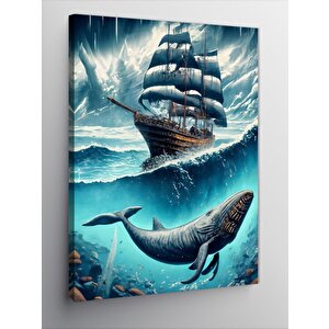 Kanvas Tablo Katil Balina Mobidik Ve Yelkenli Gemi 70x100 cm