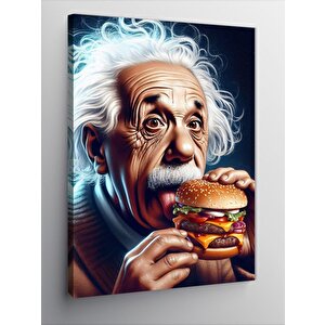 Kanvas Tablo Hamburger Yiyen Albert Einstein 100x140 cm