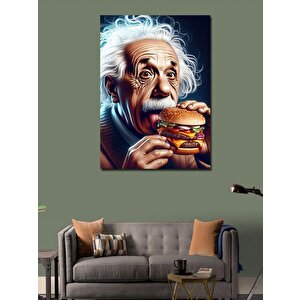 Kanvas Tablo Hamburger Yiyen Albert Einstein 100x140 cm