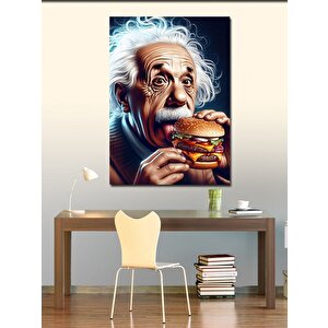 Kanvas Tablo Hamburger Yiyen Albert Einstein