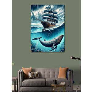 Kanvas Tablo Katil Balina Mobidik Ve Yelkenli Gemi 50x70 cm
